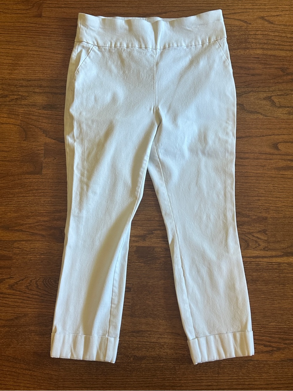 New York & Company White Pull on Stretch Cropped Capri Work Pants Large